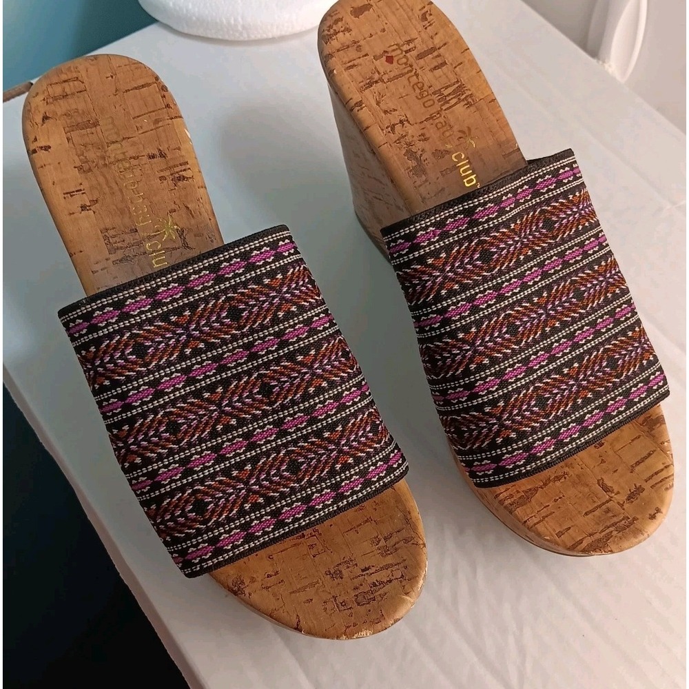 Montego Bay Club Sz 5.5 O'Malley‎ Women Cork Wedge Heel Boho Slide Sandals
